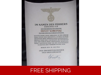 Erich Raeder and Karl Dönitz Reichshmarschal Blomberg Signed Promotional documents